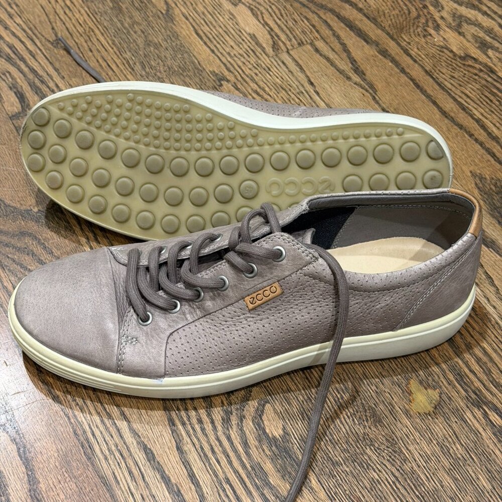 Ecco Men's Soft7 Sneaker Size 11 Gray Leather Plain Toe Casual Shoe Low Top
